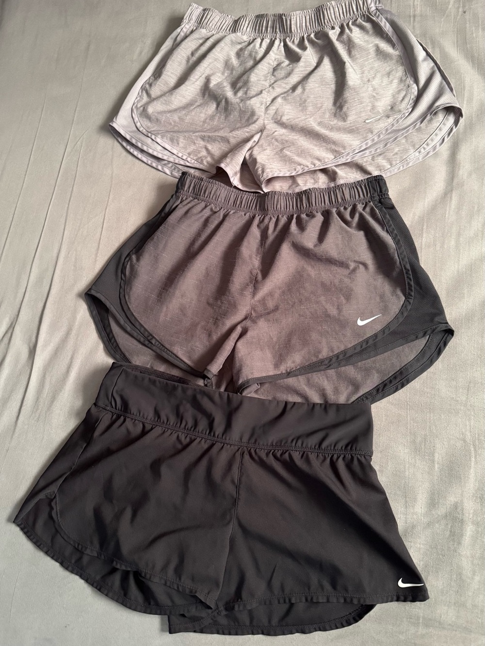 Nike Women’s Black, Gray and Light Gray Athletic Shorts 3 Pairs